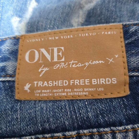 One by One Teaspoon Trashed Free Birds Rigid Skinny Jeans Extreme Distressed - Picture 5 of 8